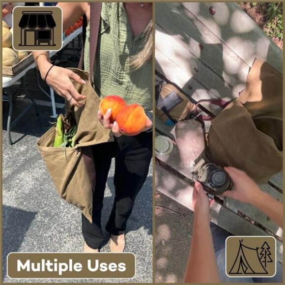 Waxed Canvas Haversack Shoulder Bag Durable Bushcraft Foraging Gardening Bag - Picture 4 of 7